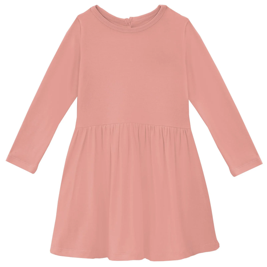 Long Sleeve Twirl Dress W/Pockets - Blush
