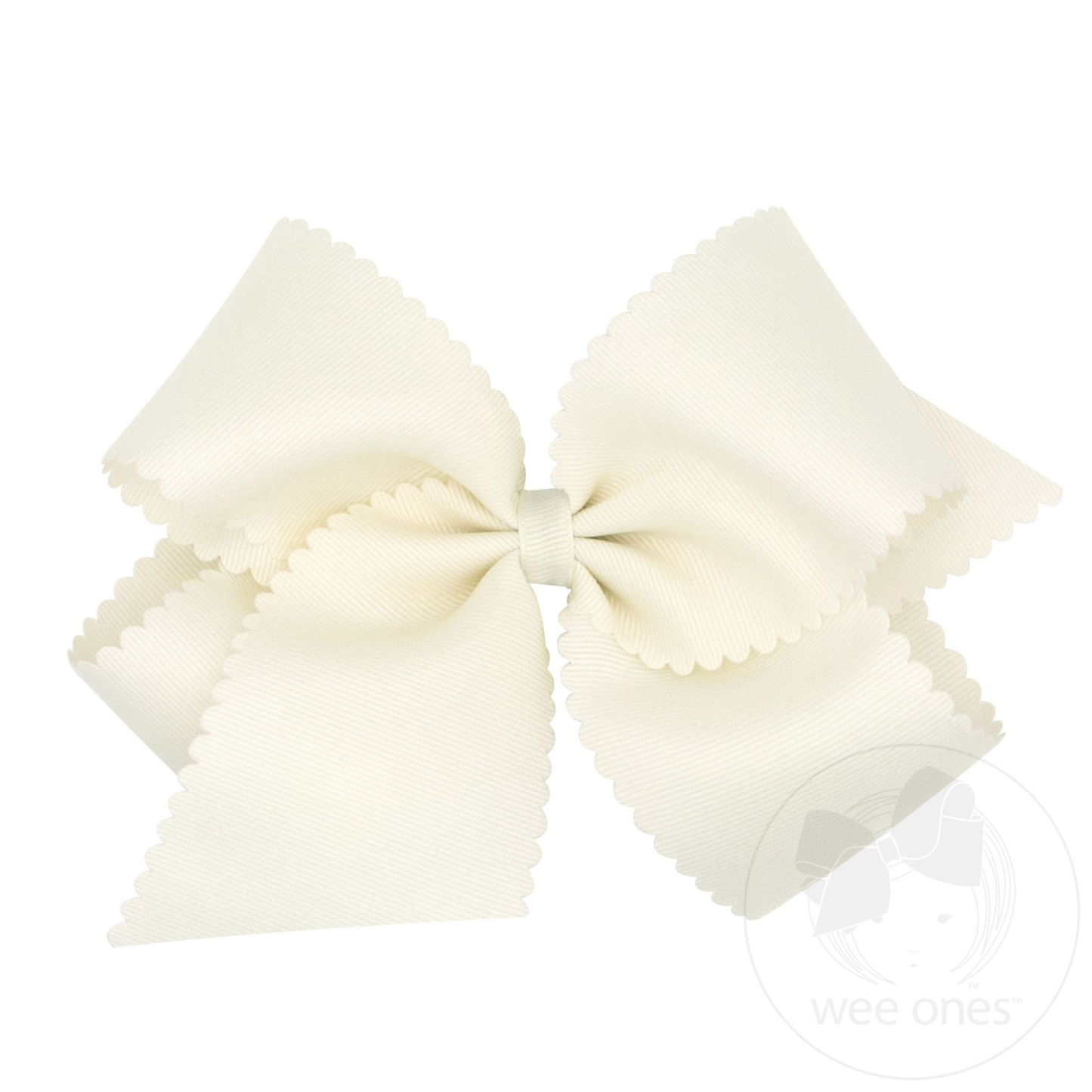 King Grosgrain Hair Bow Scalloped Edge - Antique White