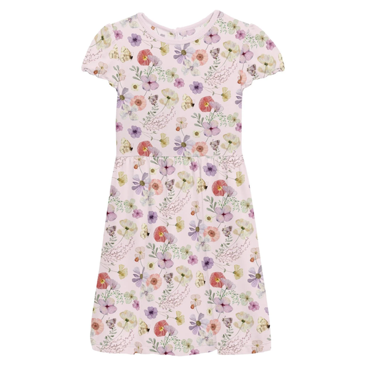Printed Flutter Sleeve Twirl Dress with Pockets - Shrinking Violet Presses Flowers