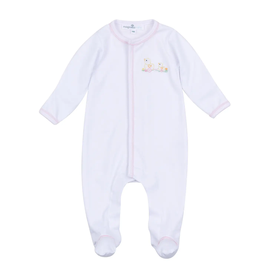 Vintage Duckie Pulltoy Zip Footie - Pink