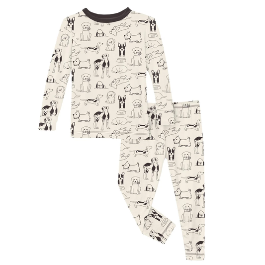 Long Sleeve Pajama Set - Natural Dogs