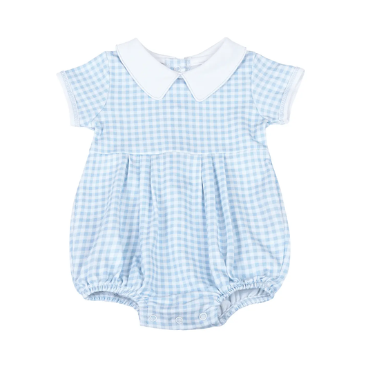 Mini Checks Collared Short Sleeve Bob Bubble Light Blue