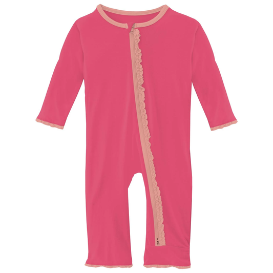 Muffin Ruffle Coverall W/2-way Zipper - Winter Rose with Blush