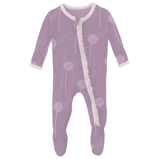 Muffin Ruffle Footie with 2 Way Zipper - Lavender Dandelion Wish