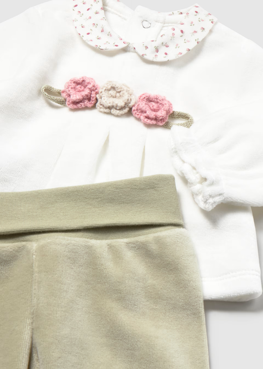 Newborn Girl Pants and Top Set - Bay Leaf