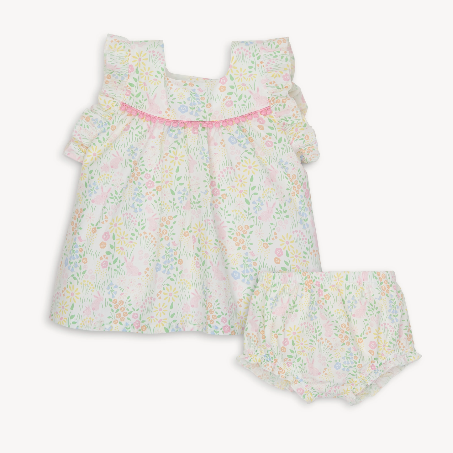 Hoppy Garden Cotton Poplin Magnetic Little Baby Sleeveless Dress + Diaper Cover Set