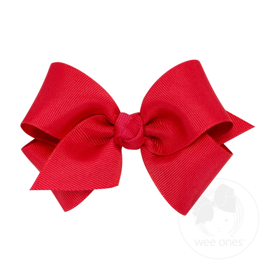 Small Classic Grosgrain Hair Bow with Knot Wrap - Red