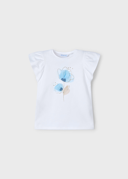 Girl Embossed Flower T-Shirt - Blue