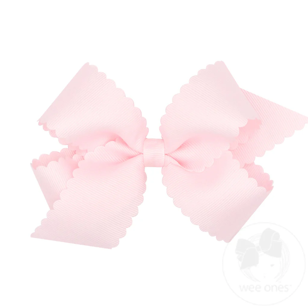 Medium Grosgrain Hair Bow with Scalloped Edge - Powder Pink