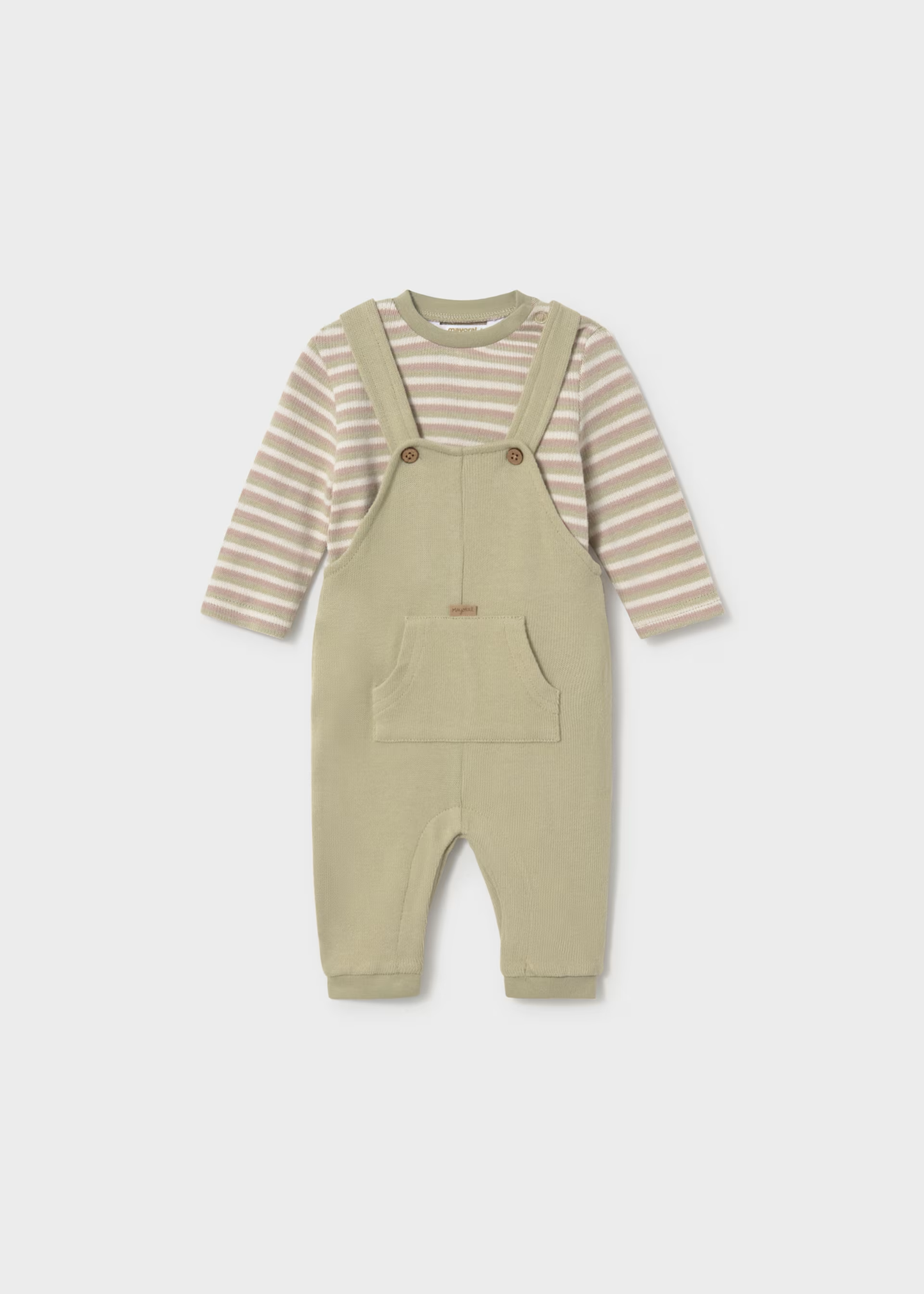Newborn Boy Dungaree with Striped T-Shirt - Bay Leaf