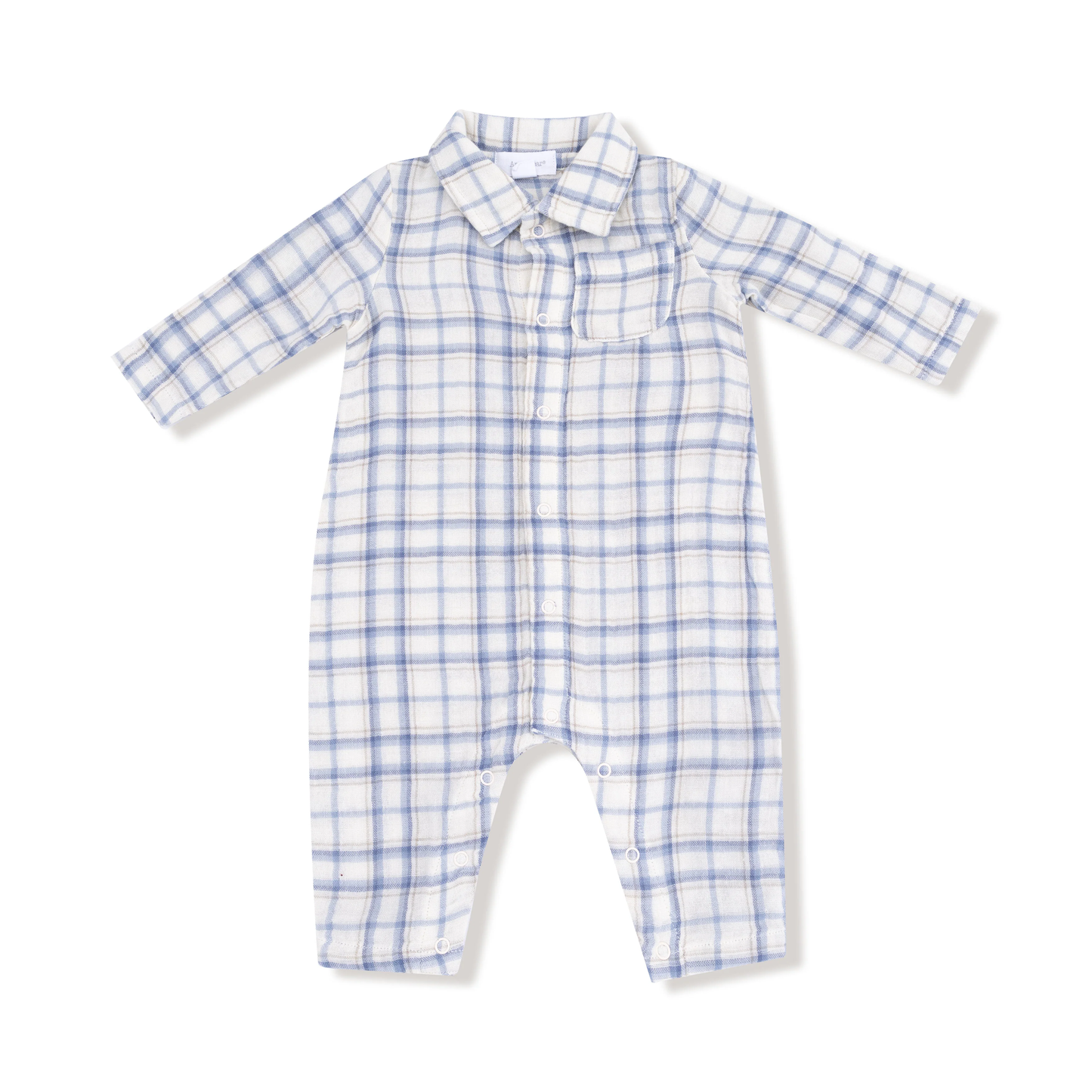Blue Plaid - Long Sleeve Polo Romper