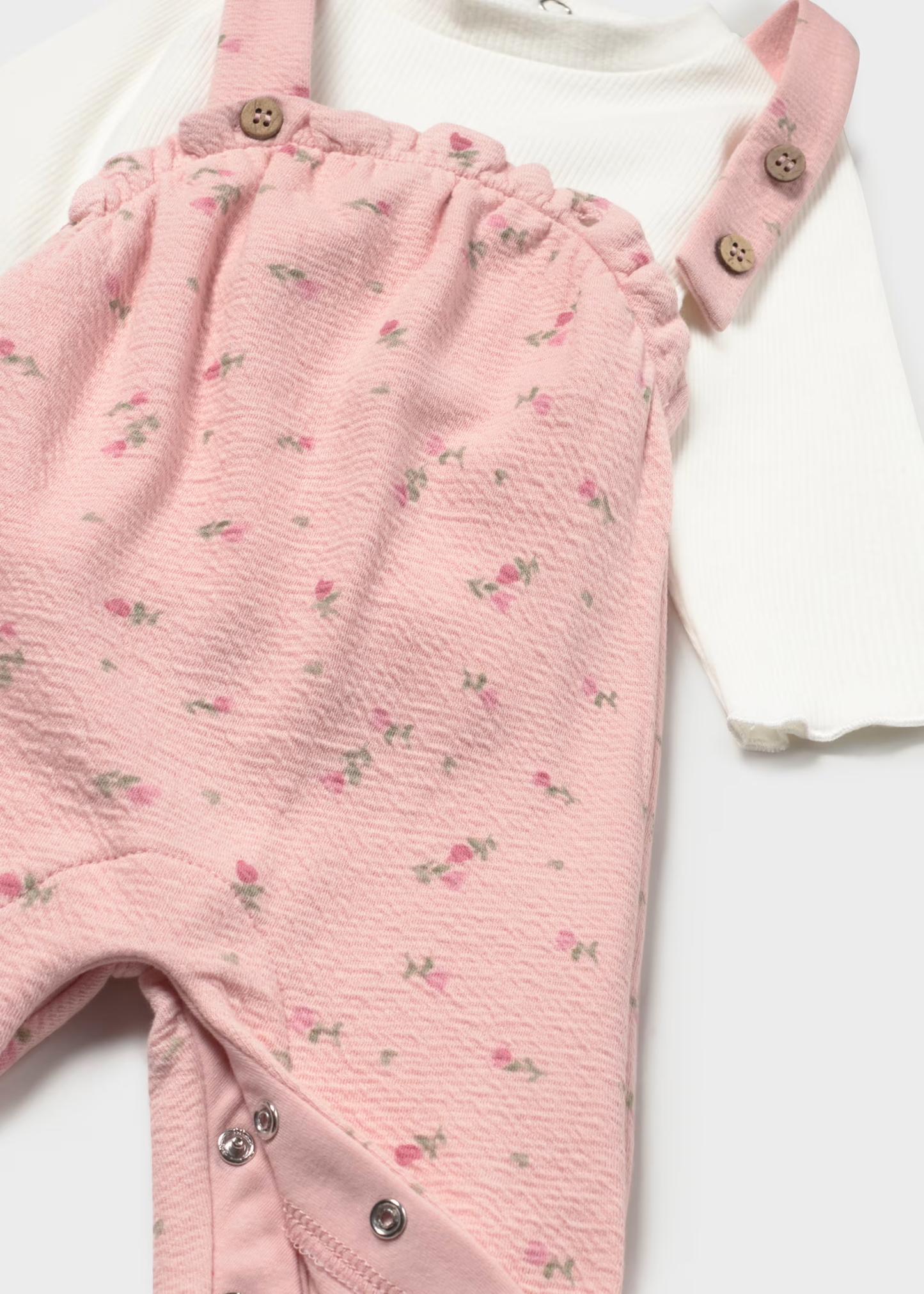 Newborn Girl Printed Dungaree and Sweater Set - Off White pink