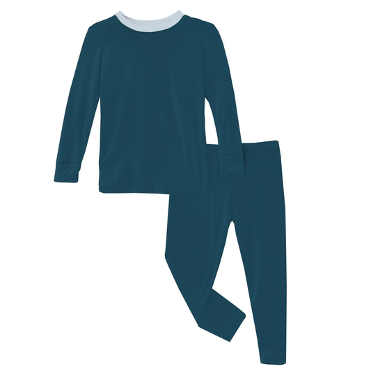 Long Sleeve Pajama Set - Peacock with Illusion Blue