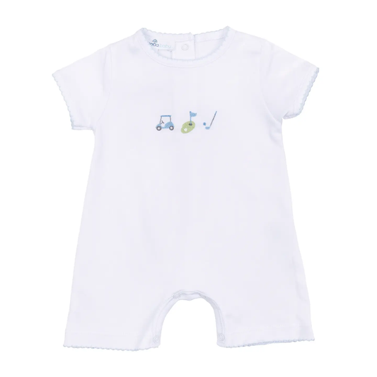 Tiny Tee Time Embroidered Short Playsuit Light Blue