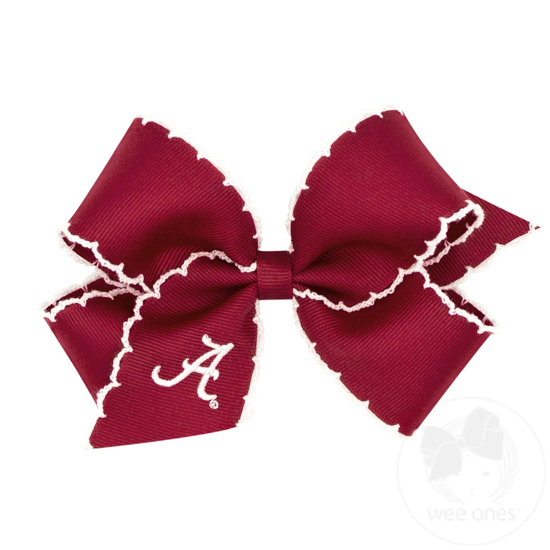 Medium Grosgrain Hair Bow with Moonstitch Edge and Embroidered Collegiate Logo - Alabama