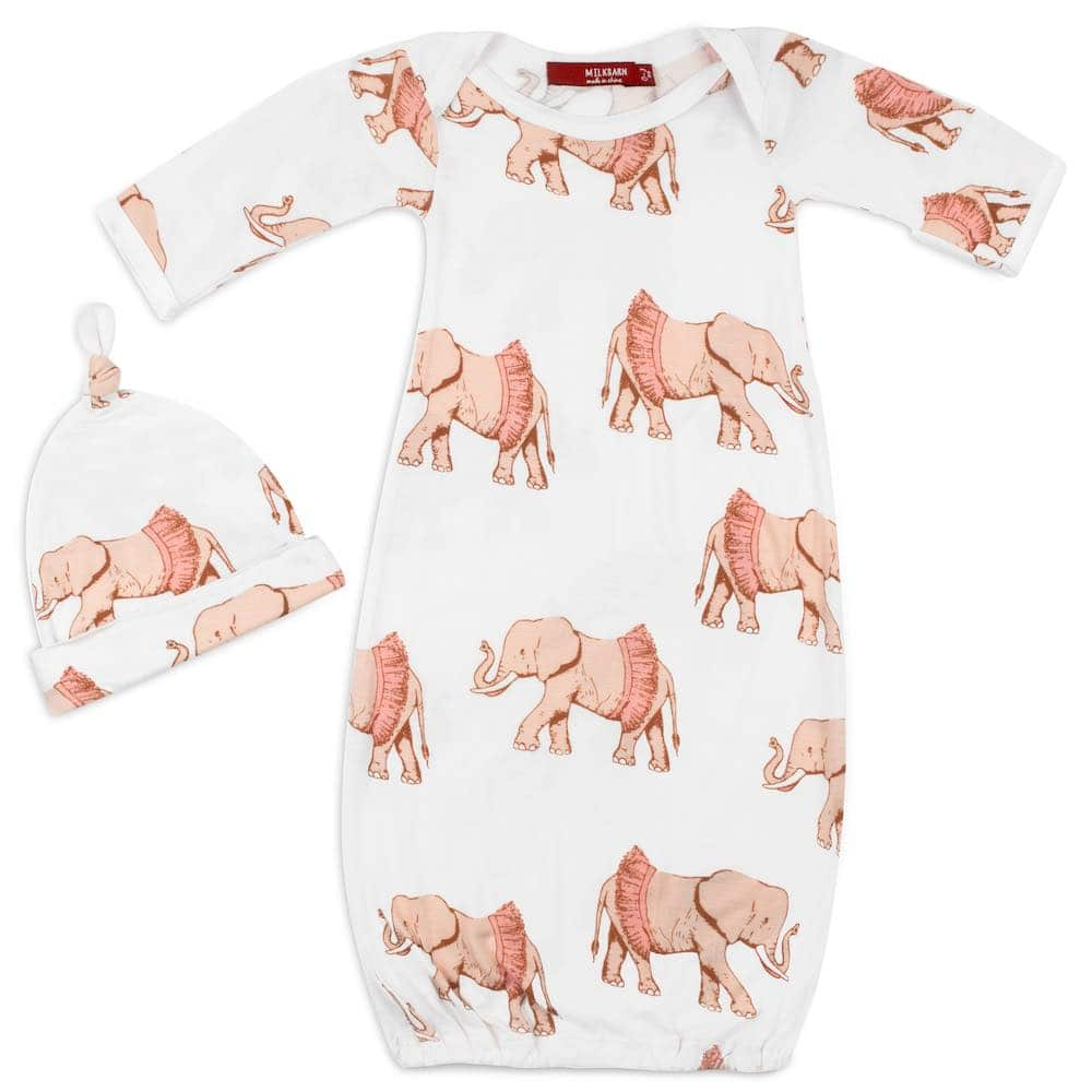 Tutu Elephant Bamboo Newborn Gown & Hat Set
