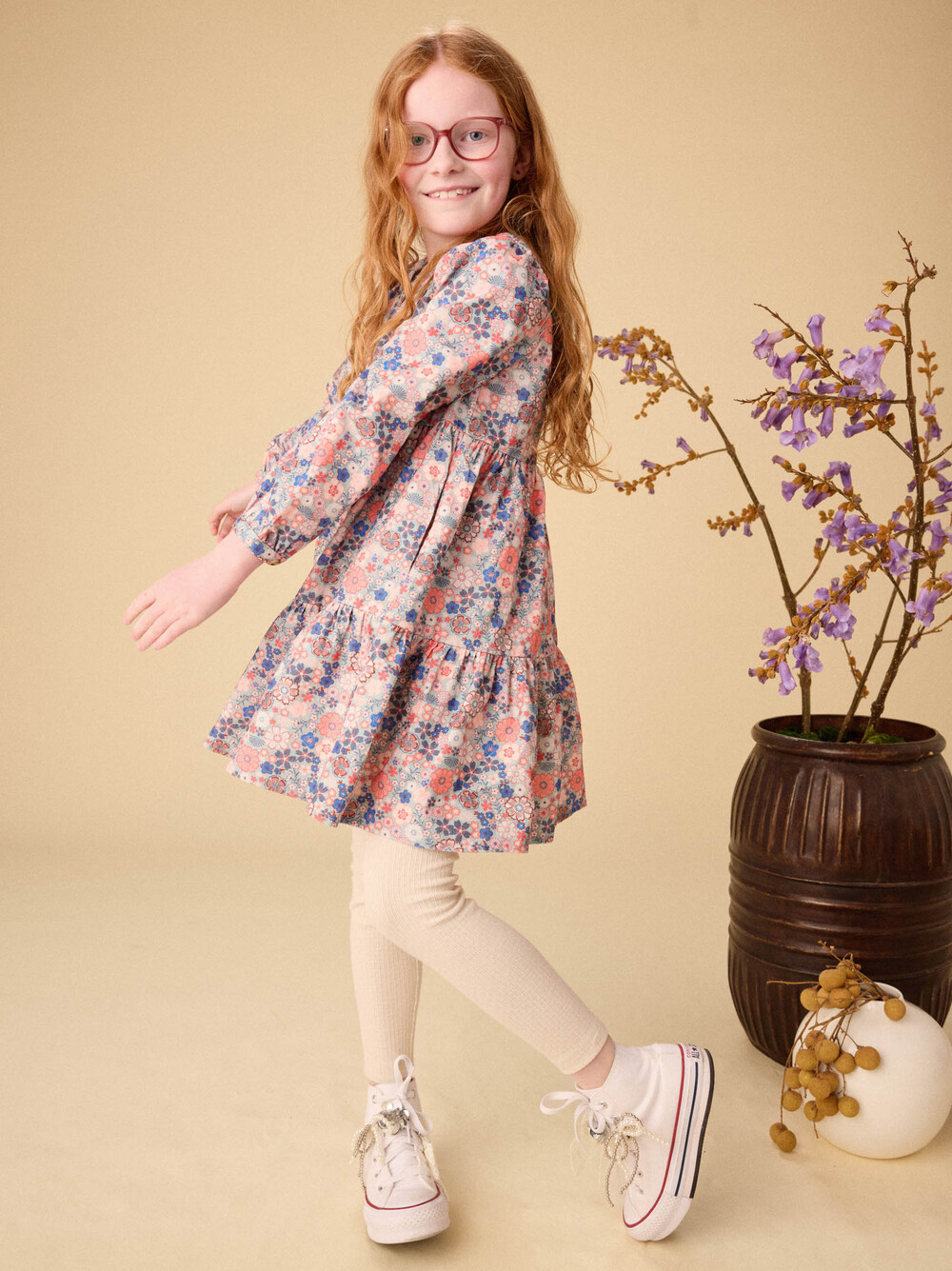 Corduroy Henley Shirtdress - Japanese Mini Floral