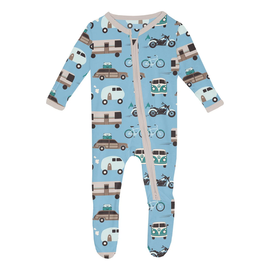 Print Footie with 2 Way Zipper - Seaside Blue On the Way