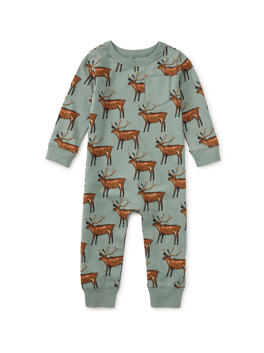 Long Sleeve Pocket Baby Romper - Painted Deer