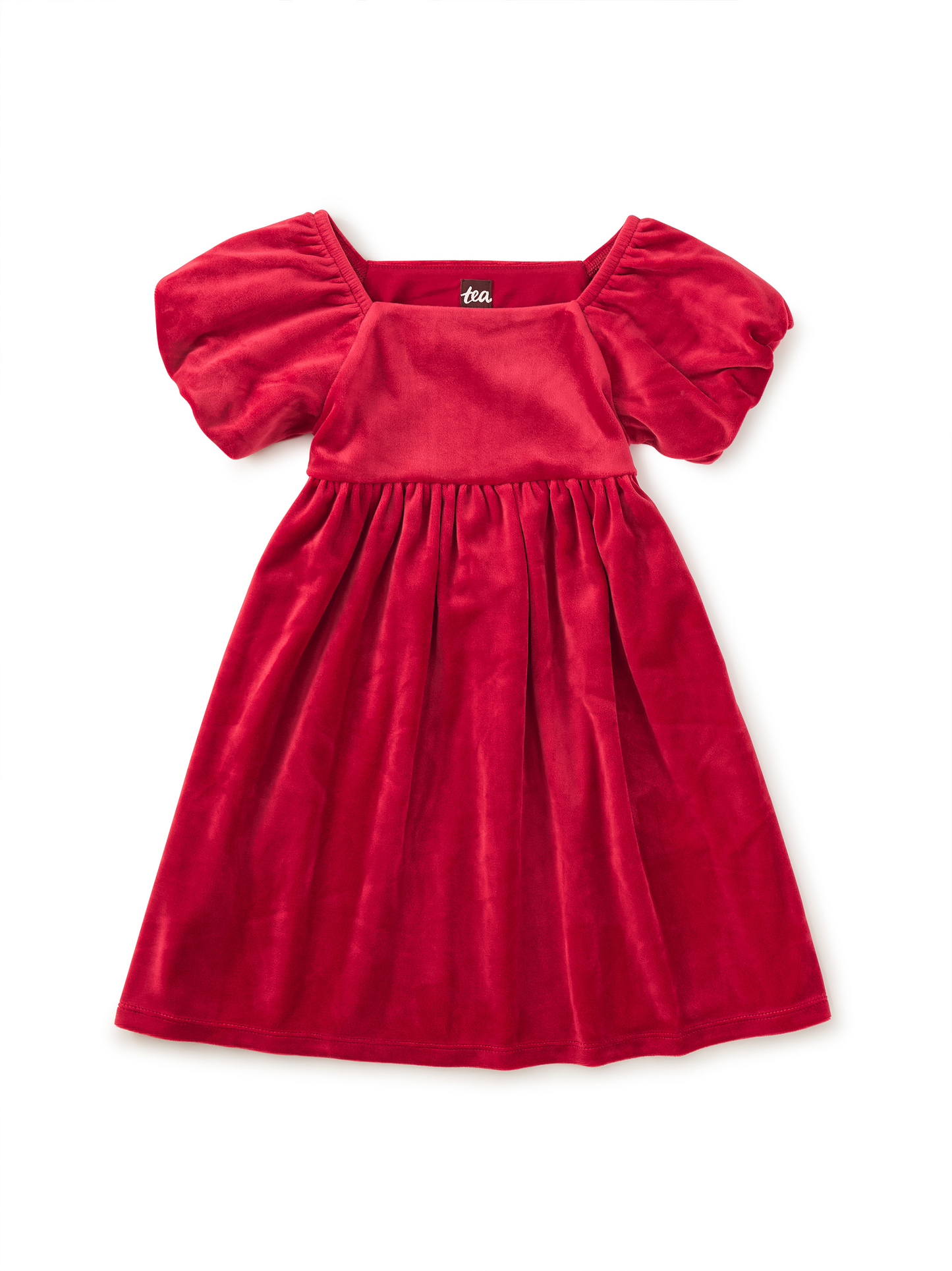 Puff Shoulder Velour Dress - Red Wagon