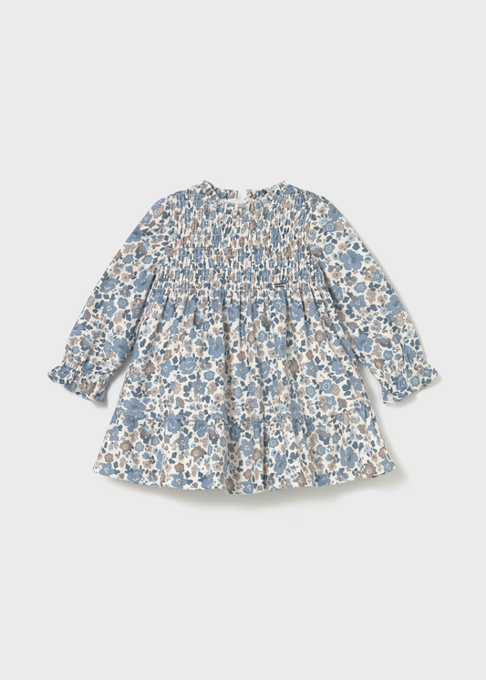 Baby Ruffled Velvet Dress - Blue Bell