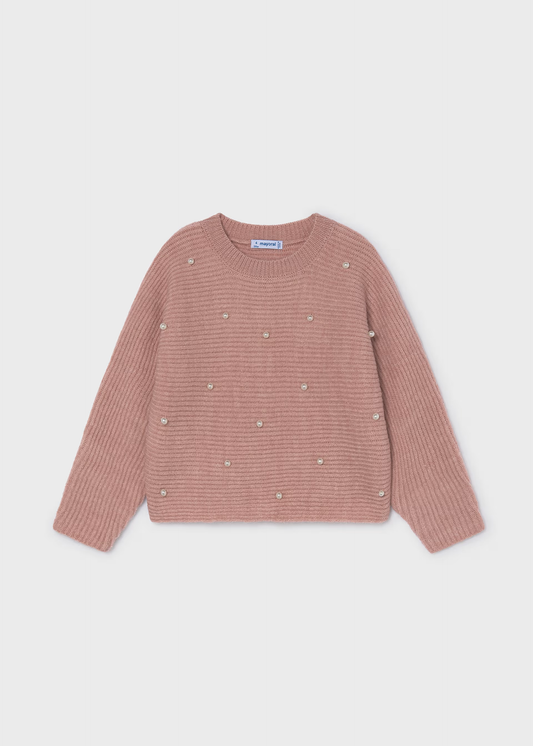 Girl Knit Sweater With Pearls - Quartz