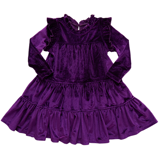 Girls' Velour Kalani Dress-Plum