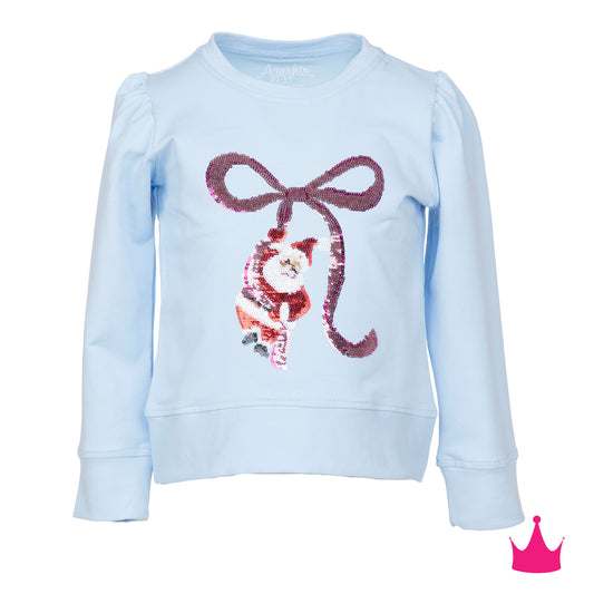 Sequin Santa Bow Light Blue