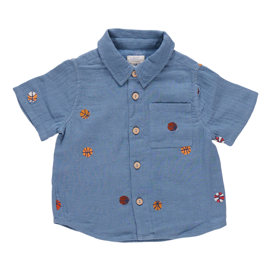 Boys Jack Shirt - Blue Basketball Embroidery