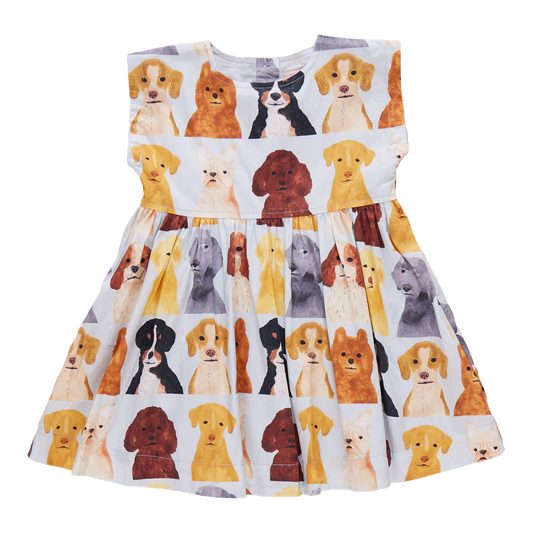 Girls Adaline Dress - Light Blue Watercolor Dogs