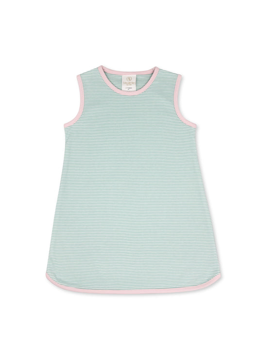 Tinsley Dress - Memphis Aqua Mini Stripe, Sumter Pink
