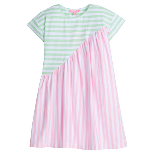 Swoop Dress - Pink & Green Stripe