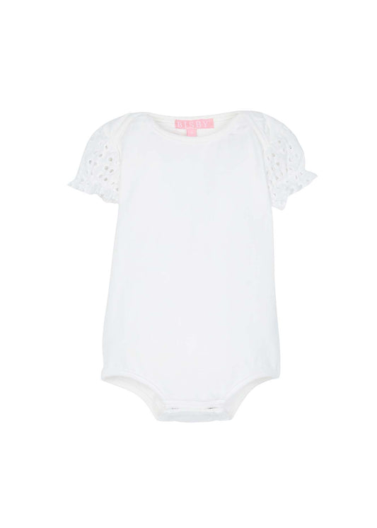 Contrast Sleeve Onesie - White Eyelet