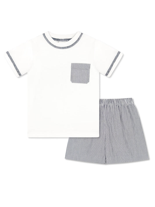 Charlie Short Set - Legacy White, Northshore Navy Seersucker