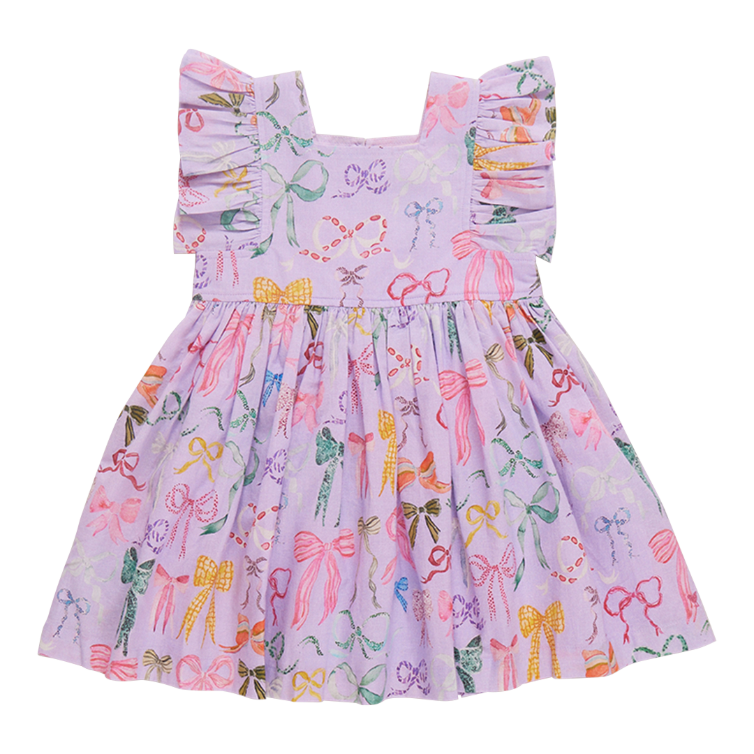 Girls Elsie Dress - Lavender Watercolor Bows