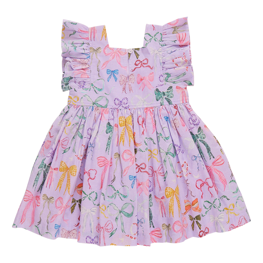 Girls Elsie Dress - Lavender Watercolor Bows