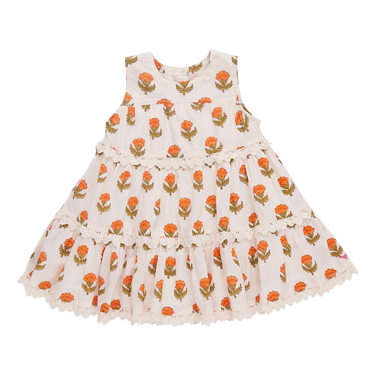 Girls Daphne Dress - Small Orange Bud