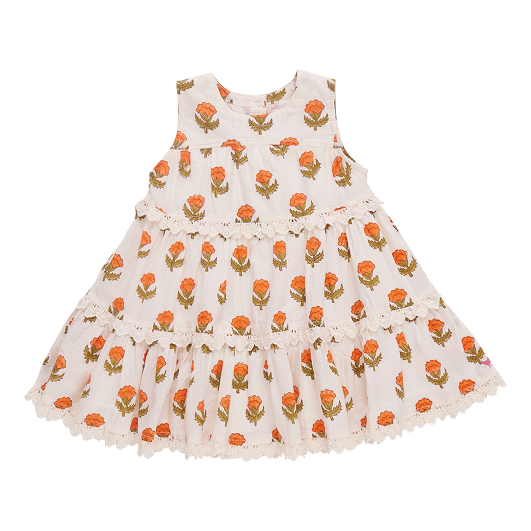 Girls Daphne Dress - Small Orange Bud