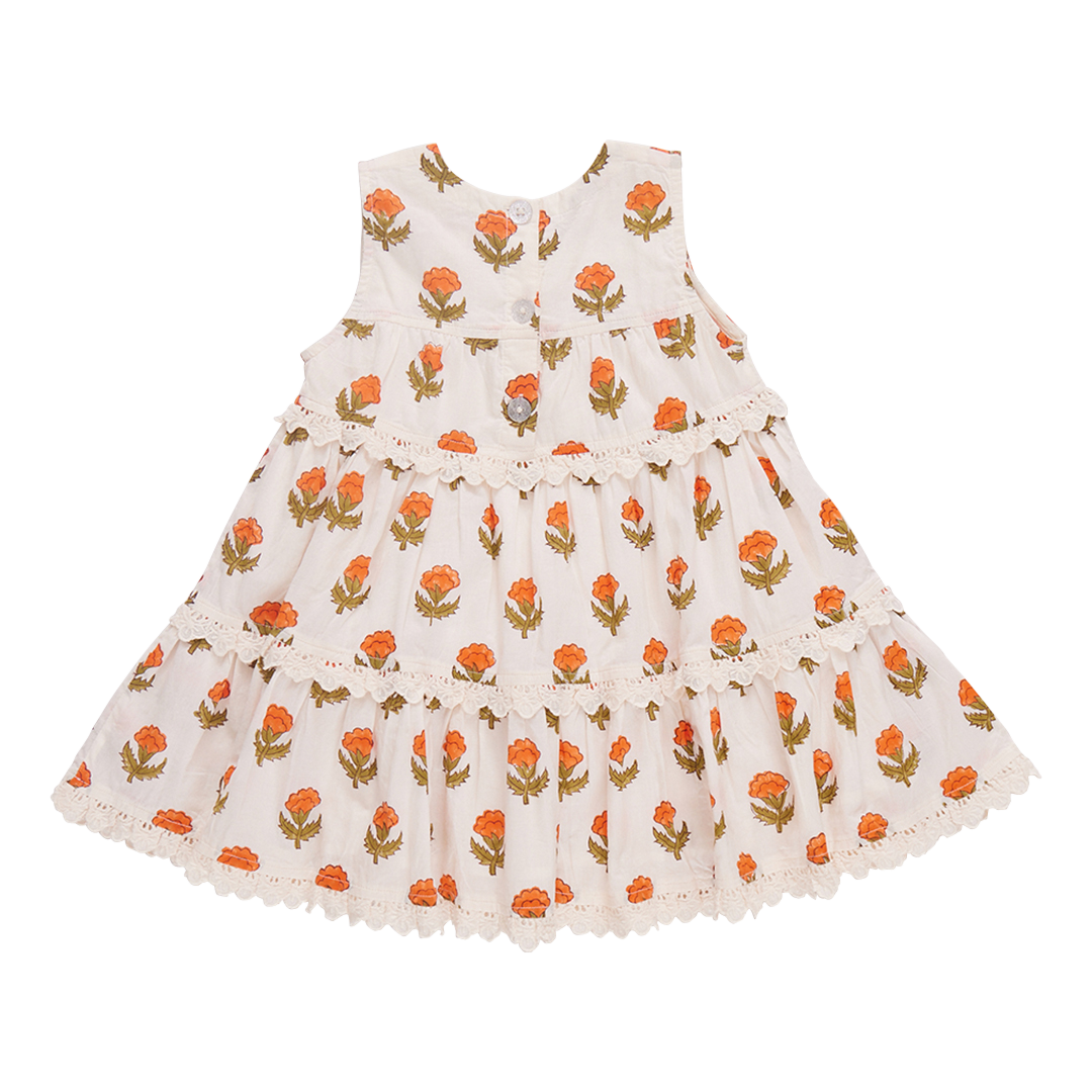 Girls Daphne Dress - Small Orange Bud