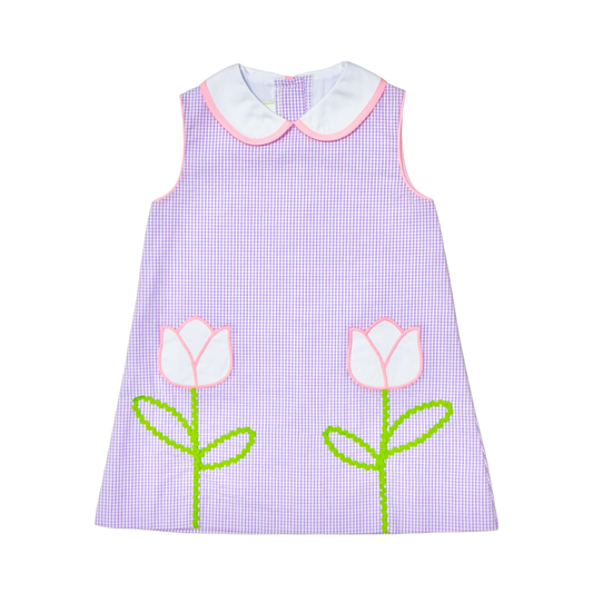 Tulips Louisa Dress - Lavender Mini Seersucker