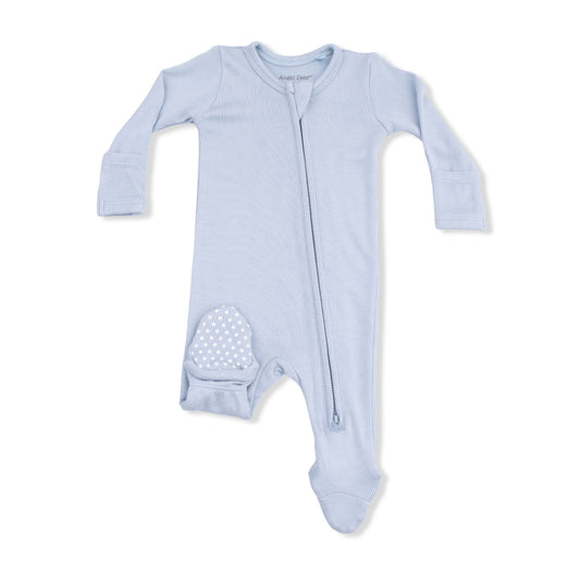 Solid Niagara Mist Rib - 2 Way Zipper Footie