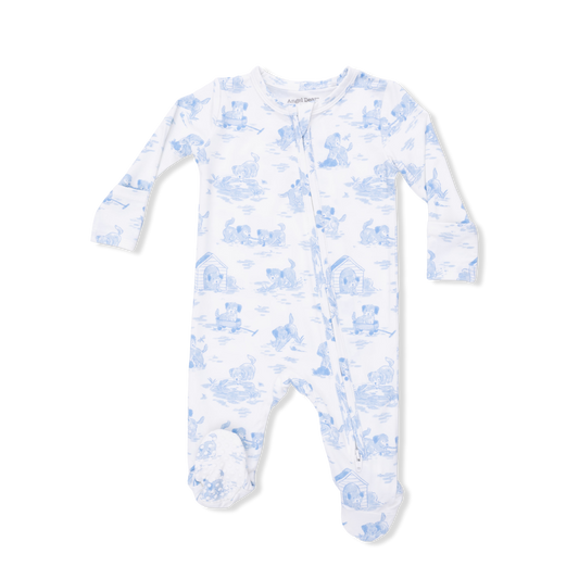 Puppy Toile Blue - 2 Way Zipper Footie