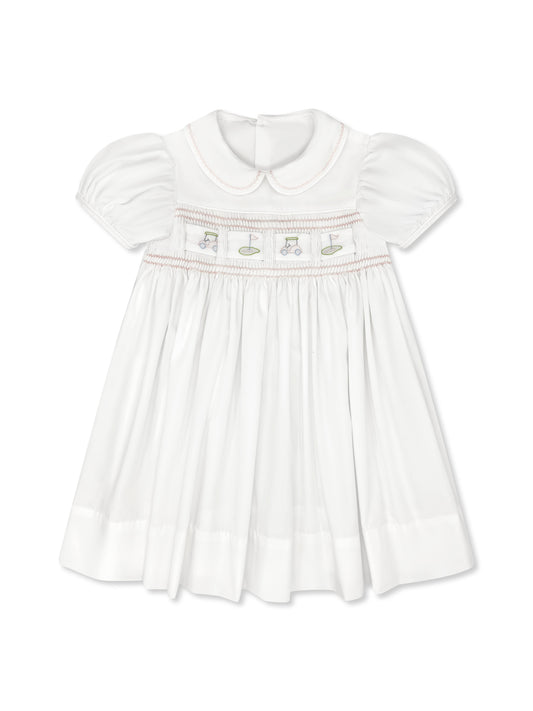 Ruth Ribbon Dress - Blessing White, Pleasant Pink
