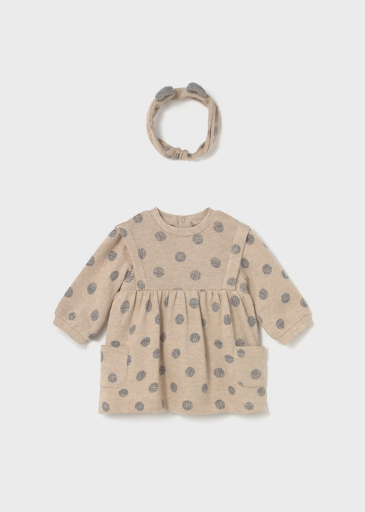 Newborn Girl Dress with Headband - Cereal Heather