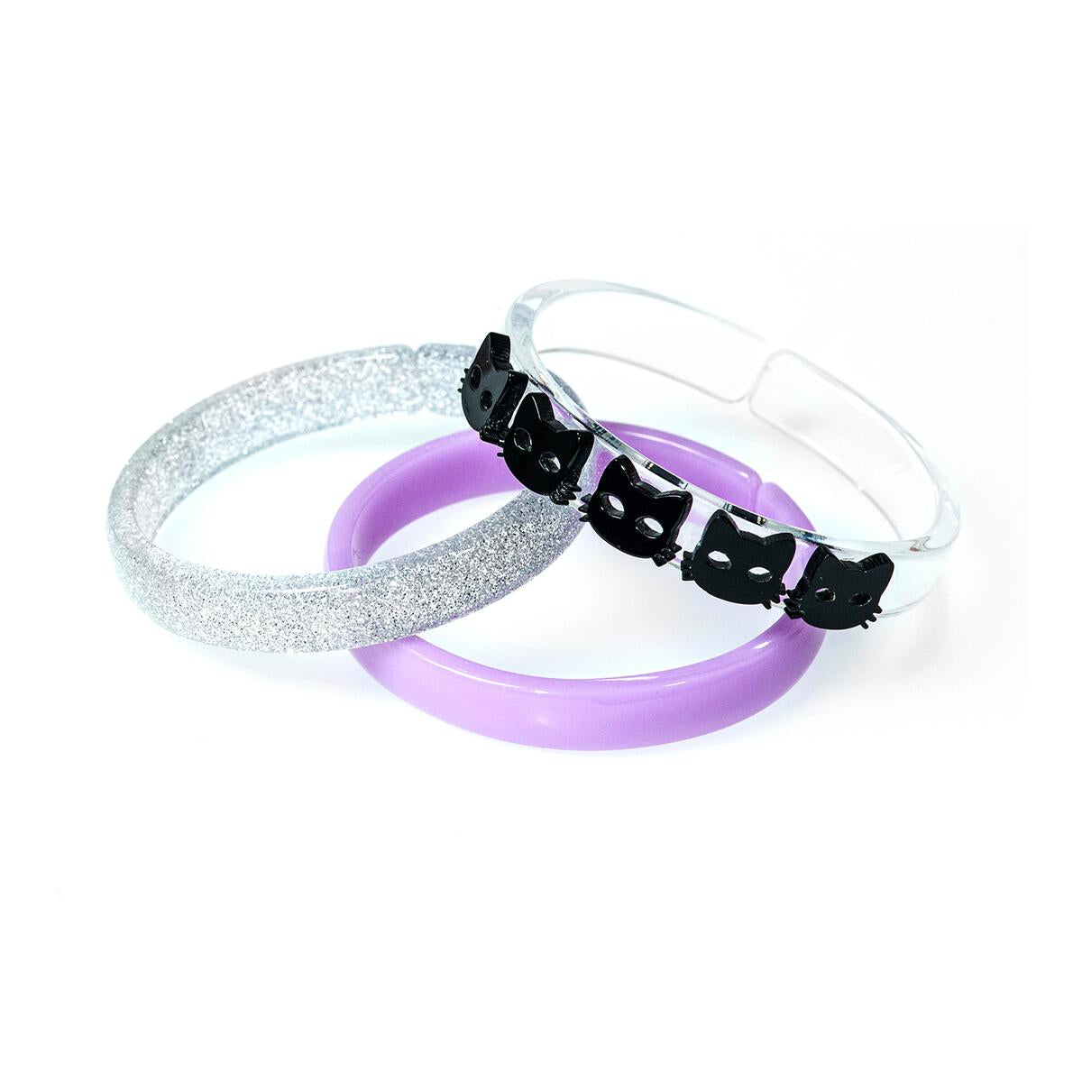 Multi Black Cat Silver Glitter + Light Purple Bangle Set