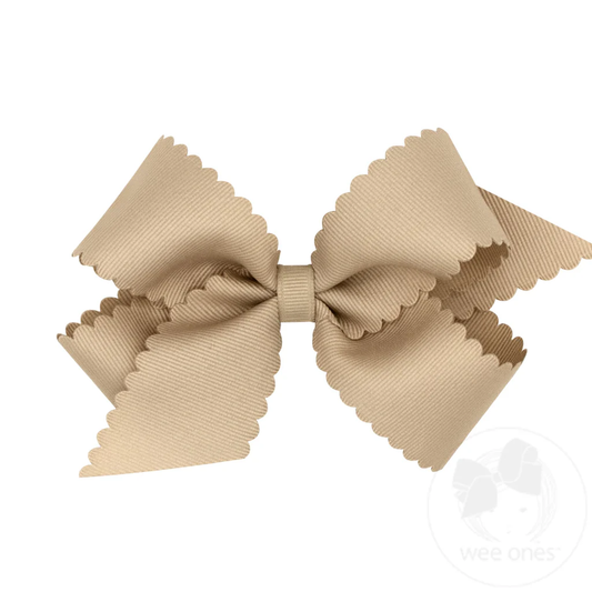 Medium Grosgrain Hair Bow with Scalloped Edge - Oatmeal