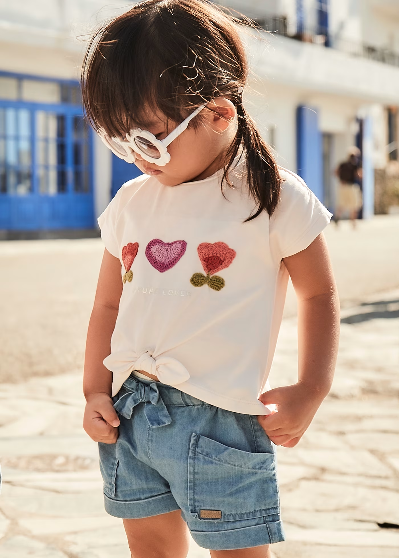 Baby Shorts with Bow - Light Denim