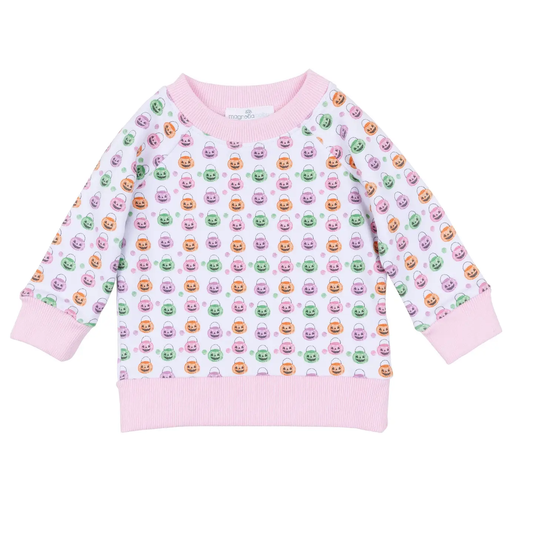 Pumpkin Party Print Pullover Sweatshirt - Pink