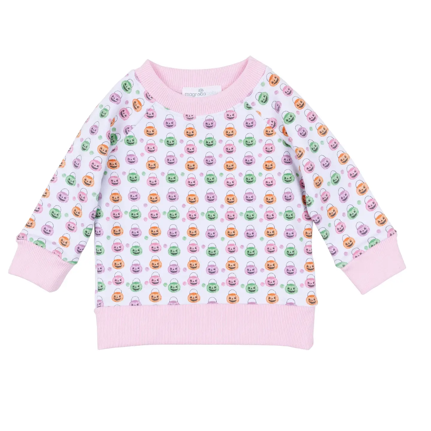 Pumpkin Party Print Pullover Sweatshirt - Pink