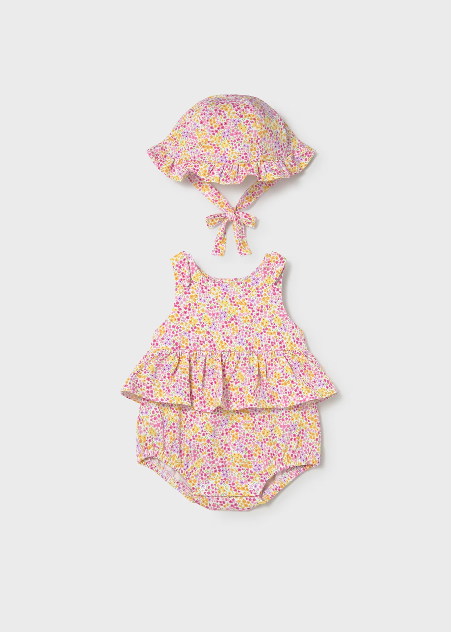 Girl Printed Romper with Hat Set - Pink